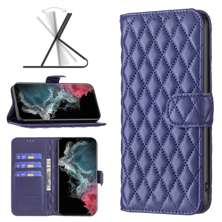 

For Samsung Galaxy S22 Ultra 5G Diamond Lattice Wallet Leather Flip Phone Case(Blue)