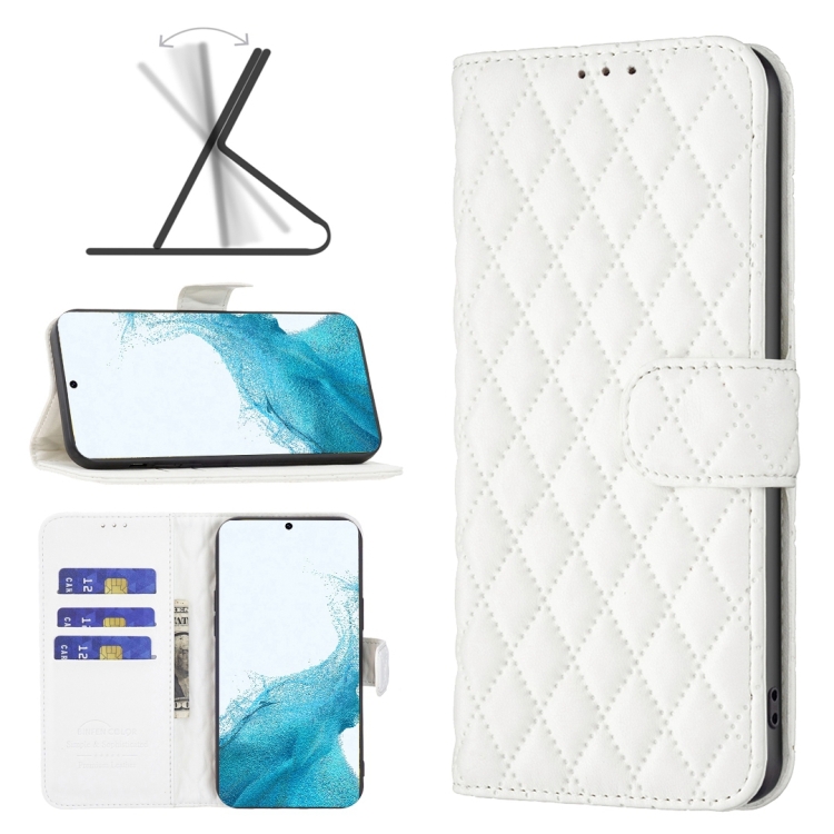 

For Samsung Galaxy S22 Plus 5G Diamond Lattice Wallet Leather Flip Phone Case(White)
