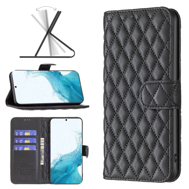 

For Samsung Galaxy S22 Plus 5G Diamond Lattice Wallet Leather Flip Phone Case(Black)