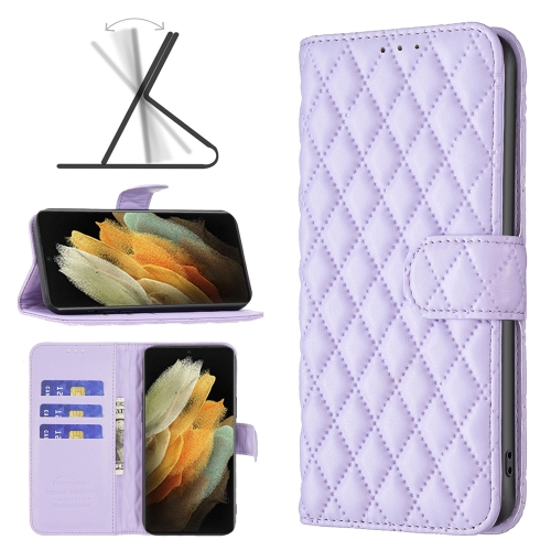 

For Samsung Galaxy S21 Ultra 5G Diamond Lattice Wallet Leather Flip Phone Case(Purple)