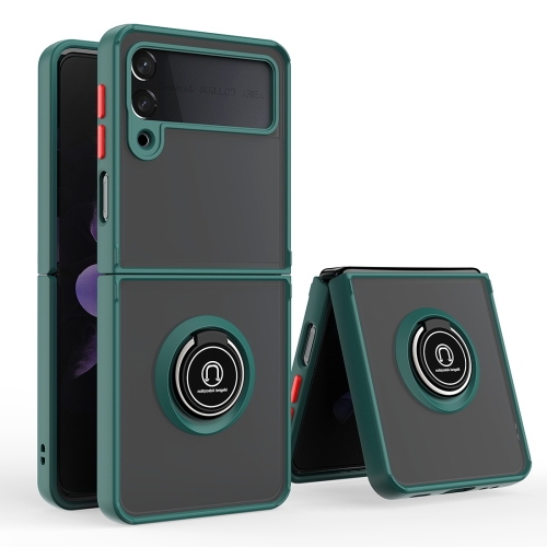 

For Samsung Galaxy Z Flip4 Q Shadow I Ring Kickstand PC and TPU Hybrid Phone Case(Deep Green)