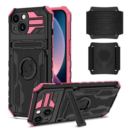 

Kickstand Detachable Armband Phone Case For iPhone 14 Max(Pink)