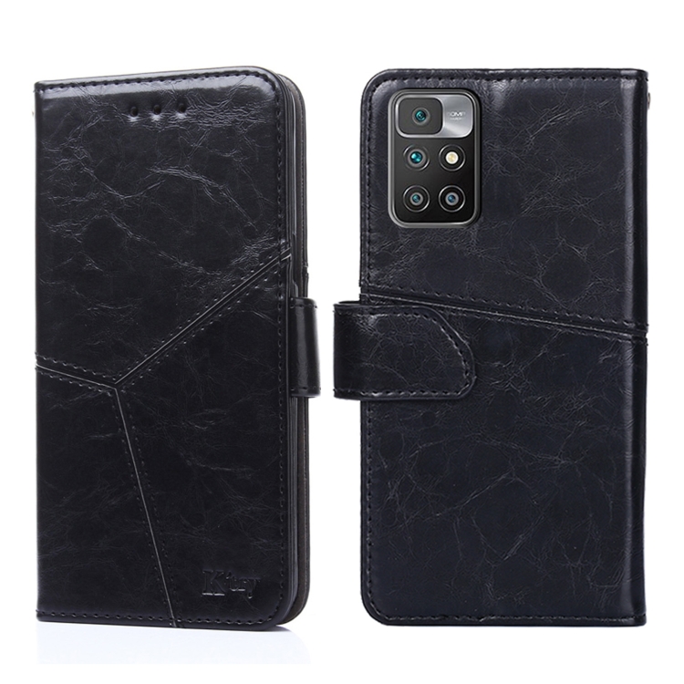 

For Xiaomi Redmi 10 Geometric Stitching Horizontal Flip Leather Phone Case(Black)