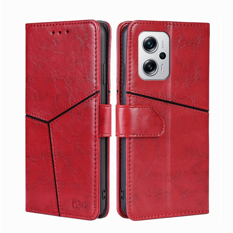 

For Xiaomi Redmi Note 11T Pro 5G / Note 11T Pro+ 5G Geometric Stitching Horizontal Flip Leather Phone Case(Red)