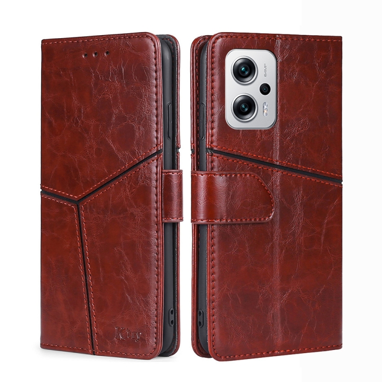 

For Xiaomi Redmi Note 11T Pro 5G / Note 11T Pro+ 5G Geometric Stitching Horizontal Flip Leather Phone Case(Dark Brown)