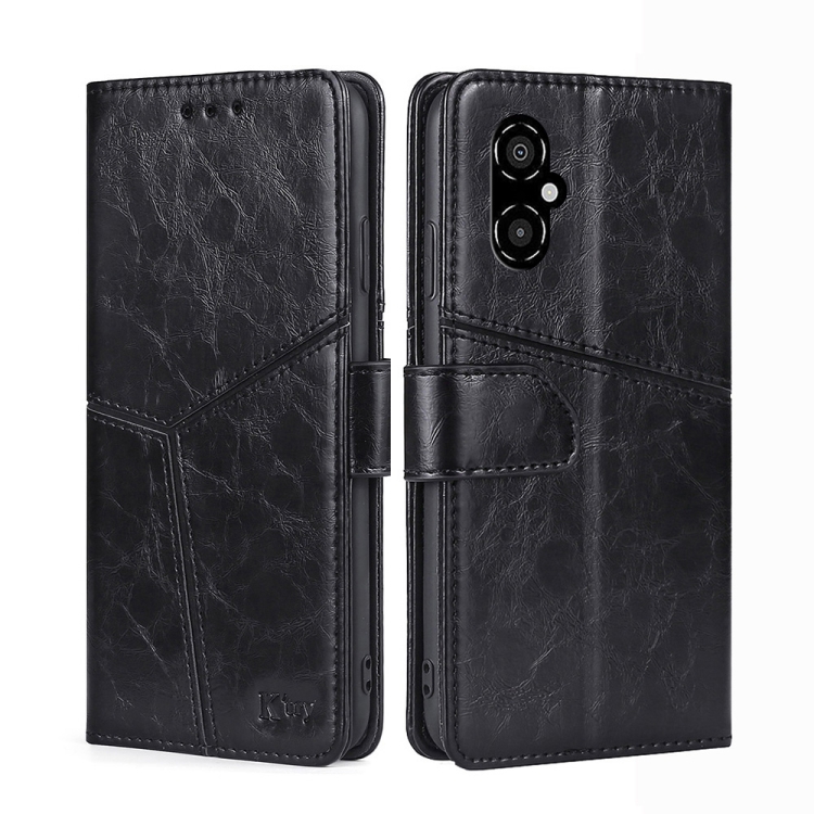 

For Xiaomi Poco M4 5G Geometric Stitching Horizontal Flip Leather Phone Case(Black)