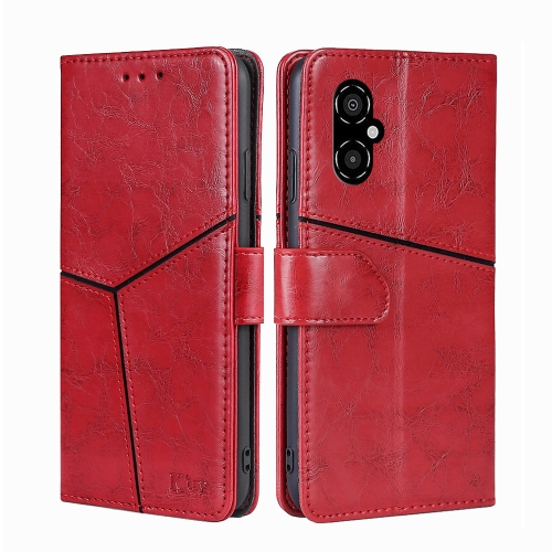 

For Xiaomi Poco M4 5G Geometric Stitching Horizontal Flip Leather Phone Case(Red)