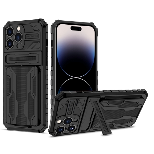 

For iPhone 14 Pro Max Kickstand Armor Card Wallet Phone Case (Black)