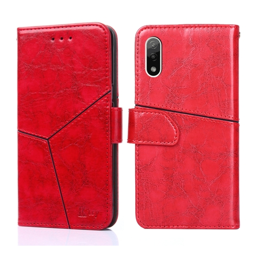 

For Sony Xperia Ace II Geometric Stitching Horizontal Flip Leather Phone Case(Red)