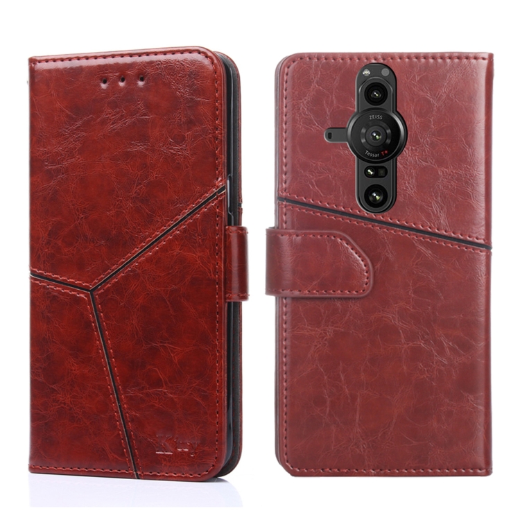 

For Sony Xperia Pro-I Geometric Stitching Horizontal Flip Leather Phone Case(Dark Brown)