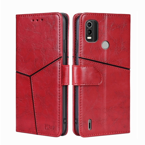 

For Nokia C21 Plus Geometric Stitching Horizontal Flip Leather Phone Case(Red)
