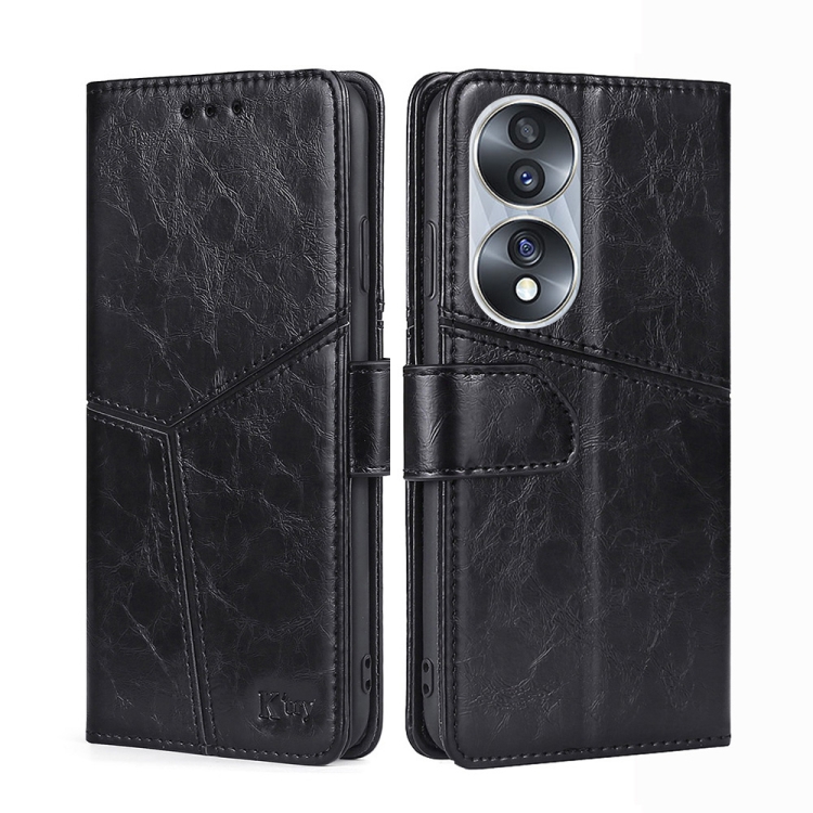 

For Honor 70 Geometric Stitching Horizontal Flip Leather Phone Case(Black)