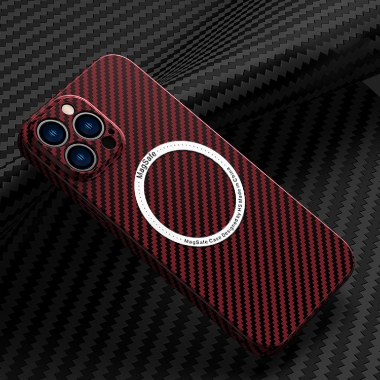 

Carbon Fiber Texture MagSafe Magnetic Phone Case For iPhone 12 Pro(Red)