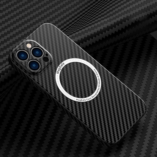 

For iPhone 12 Pro Max Carbon Fiber Texture MagSafe Magnetic Phone Case(Black)