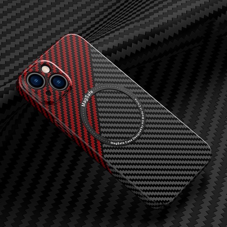 

For iPhone 13 Carbon Fiber Texture MagSafe Magnetic Phone Case(Black Red)