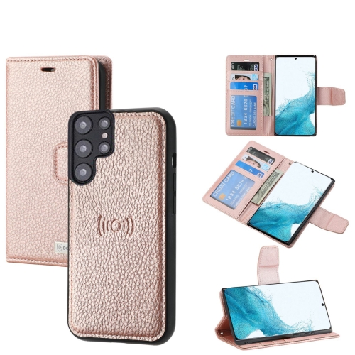 

For Samsung Galaxy S22 5G Litchi Texture Magnetic Detachable Wallet Leather Phone Case(Rose Gold)