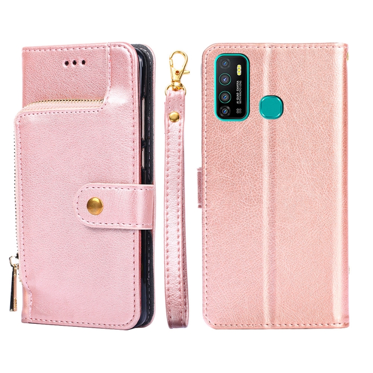 

For Infinix Hot 9/Note 7 Lite/X655C Zipper Bag Leather Phone Case(Rose Gold)