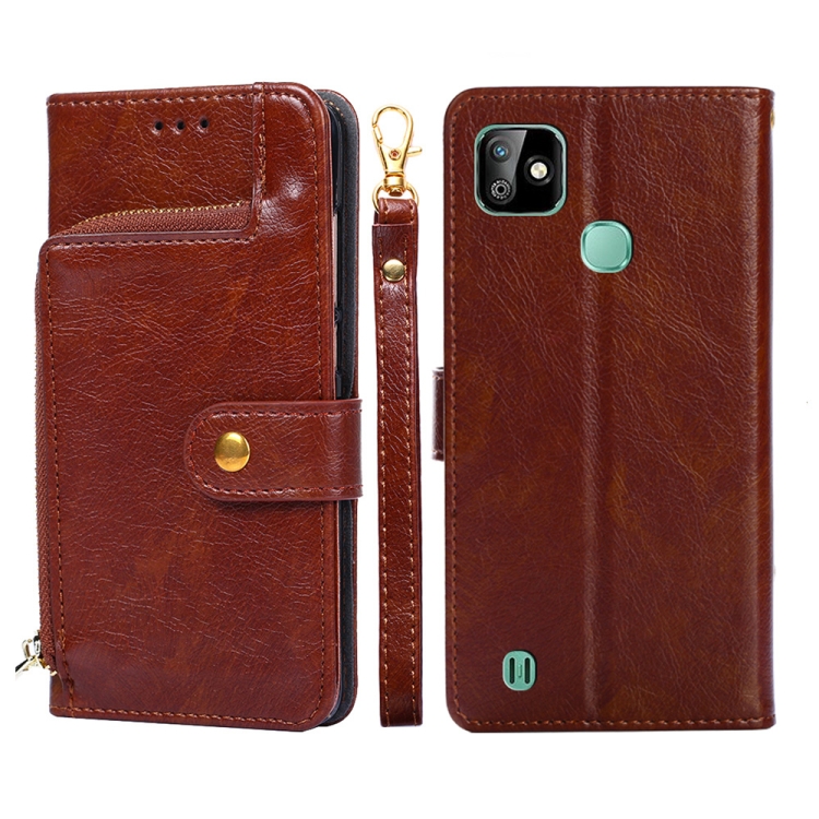 

For Infinix Smart HD 2021/X612 Zipper Bag Leather Phone Case(Brown)
