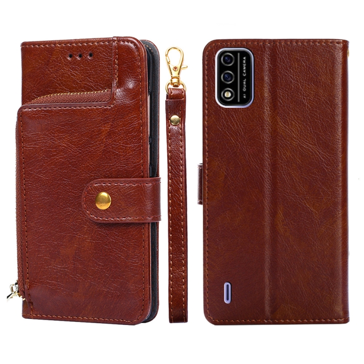

For Itel A48 Zipper Bag Leather Phone Case(Brown)
