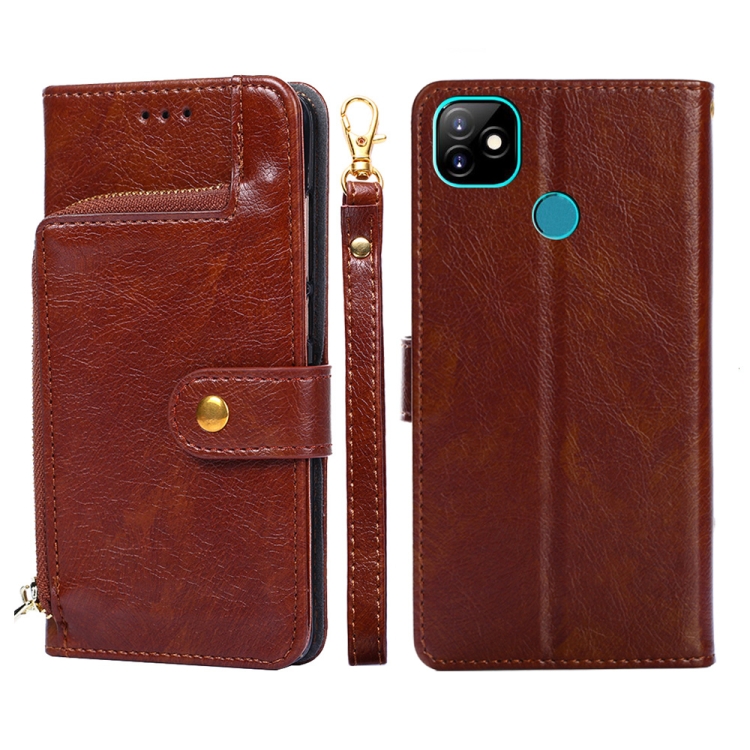 

For Itel Vision 1 Zipper Bag Leather Phone Case(Brown)