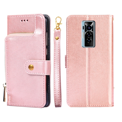 

For Tecno Phantom X Zipper Bag Leather Phone Case(Rose Gold)