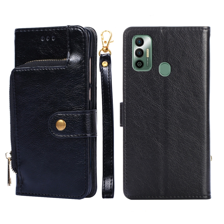 

For Tecno Spark 7 Zipper Bag Leather Phone Case(Black)