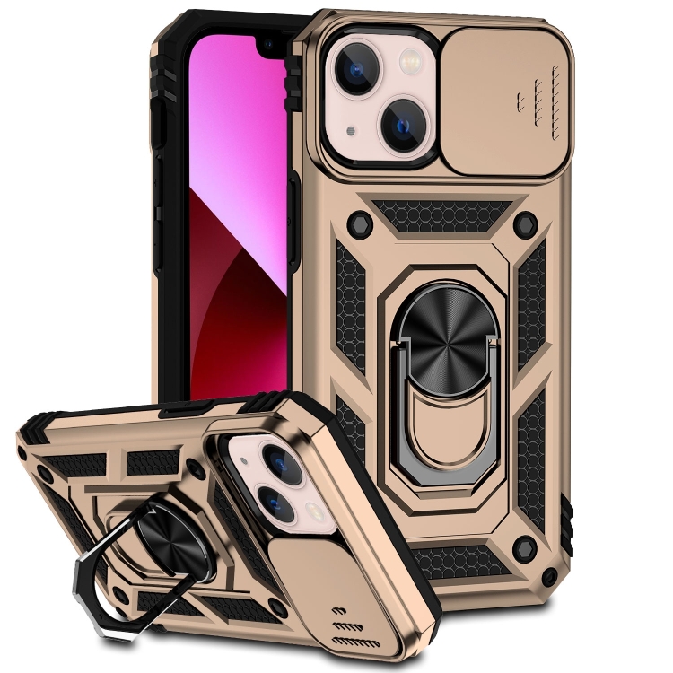 

For iPhone 14 Sliding Camshield Holder Phone Case (Gold)