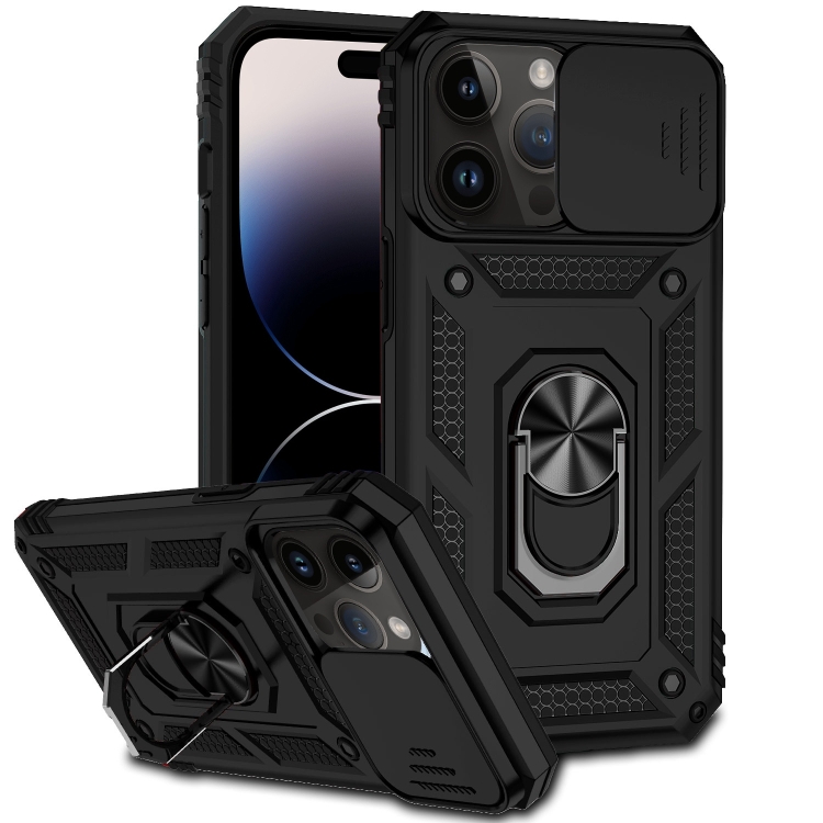 

For iPhone 14 Pro Max Sliding Camshield Holder Phone Case (Black)