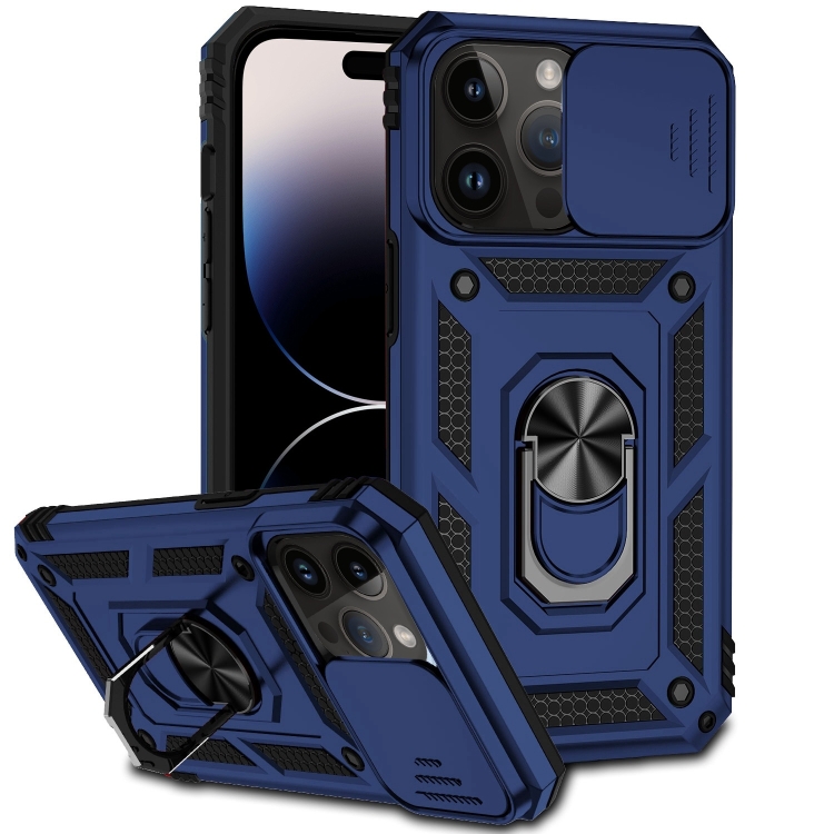

For iPhone 14 Pro Max Sliding Camshield Holder Phone Case (Blue)