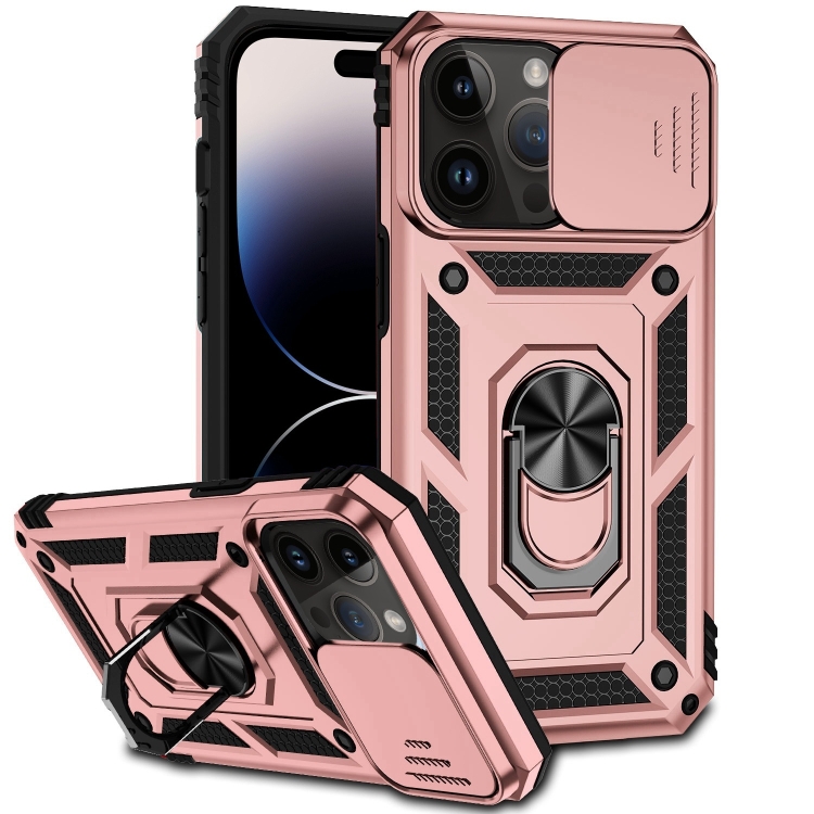 

For iPhone 14 Pro Max Sliding Camshield Holder Phone Case (Rose Gold)