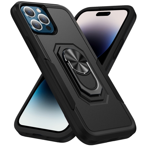 

For iPhone 14 Pro Max Ring Kickstand Heavy Duty Shockproof Phone Case (Black)