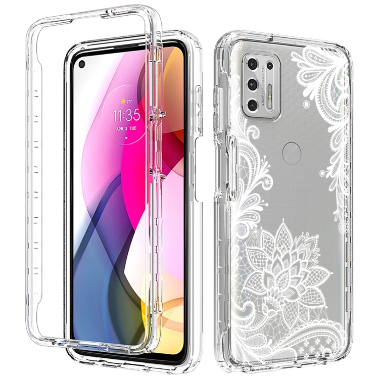 

For Motorola Moto G Stylus 2021 PC + TPU Transparent Painted Phone Case(White Flower)