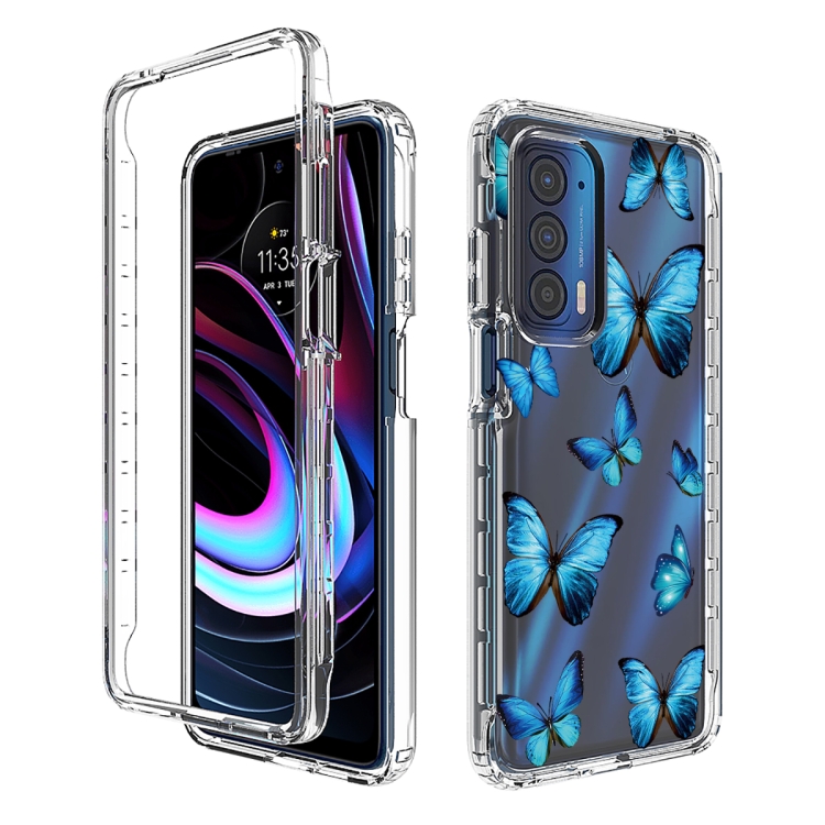 

For Motorola Edge 2021 Transparent Painted Phone Case(Blue Butterflies)