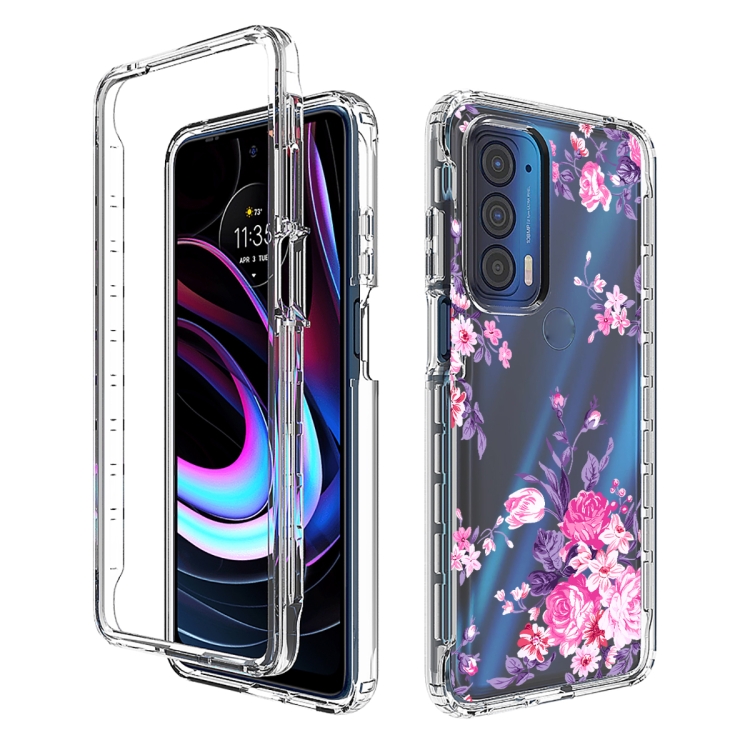 

For Motorola Edge 2021 Transparent Painted Phone Case(Pink Flower)