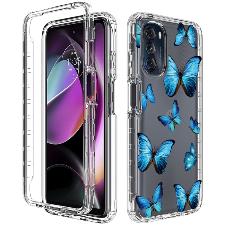 

For Motorola Moto G 5G (2022) Transparent Painted Phone Case(Blue Butterflies)