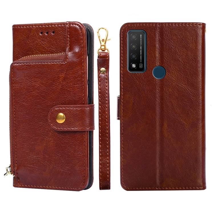 

For TCL 20 R 5G/TCL Bremen/TCL 20 AX 5G Zipper Bag Leather Phone Case(Brown)