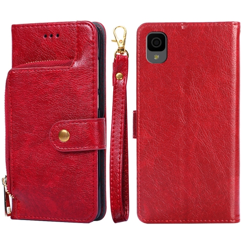 For TCL 30Z T602DL Zipper Bag Leather Phone Case Red