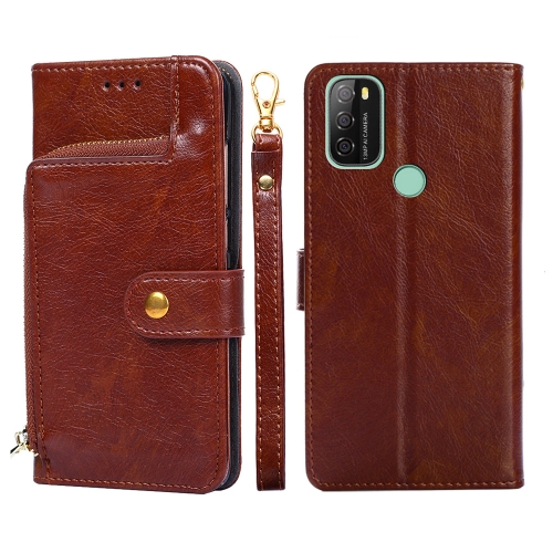 

For Blackview A70 Zipper Bag Leather Phone Case(Brown)