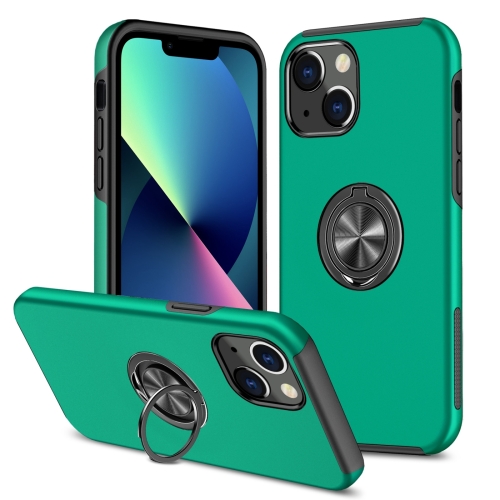 

For iPhone 14 Plus Magnetic Ring Kickstand Shockproof Phone Case (Dark Green)