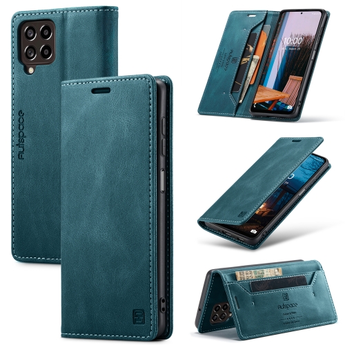 For Samsung Galaxy M53 AutSpace A01 Retro Skin-feel Crazy Horse RFID Leather Phone Case(Blue)