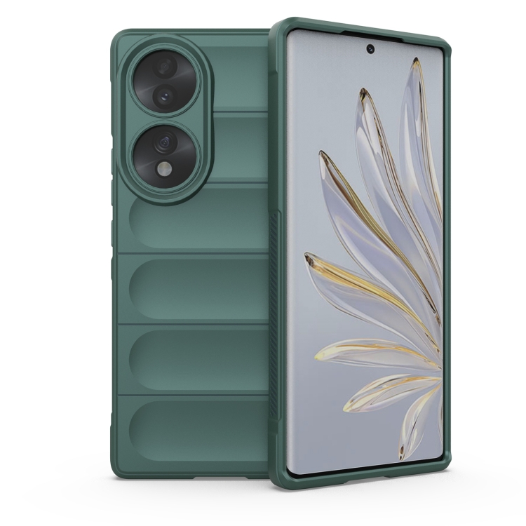 

For Honor 70 5G Magic Shield TPU + Flannel Phone Case(Dark Green)