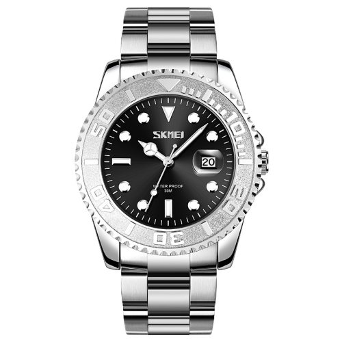 SKMEI 9295 Stainless Steel Buckle Strap Waterproof Quartz Watch, Strap:Silver(Black)