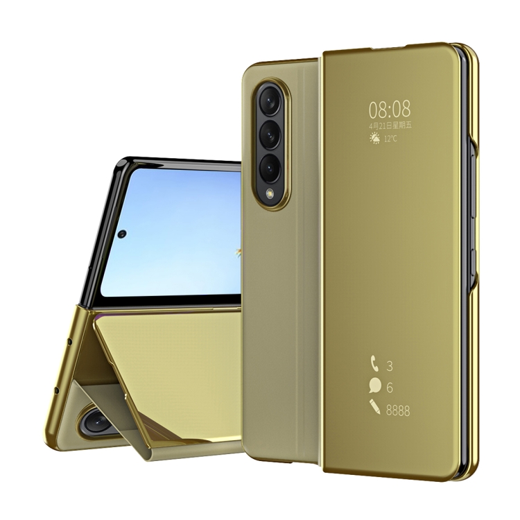 

For Samsung Galaxy Z Fold4 Horizontal Flip Mirror Shockproof Phone Case(Gold)