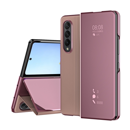 

For Samsung Galaxy Z Fold4 Double Electroplating Flip Mirror Shockproof Phone Case(Pink)