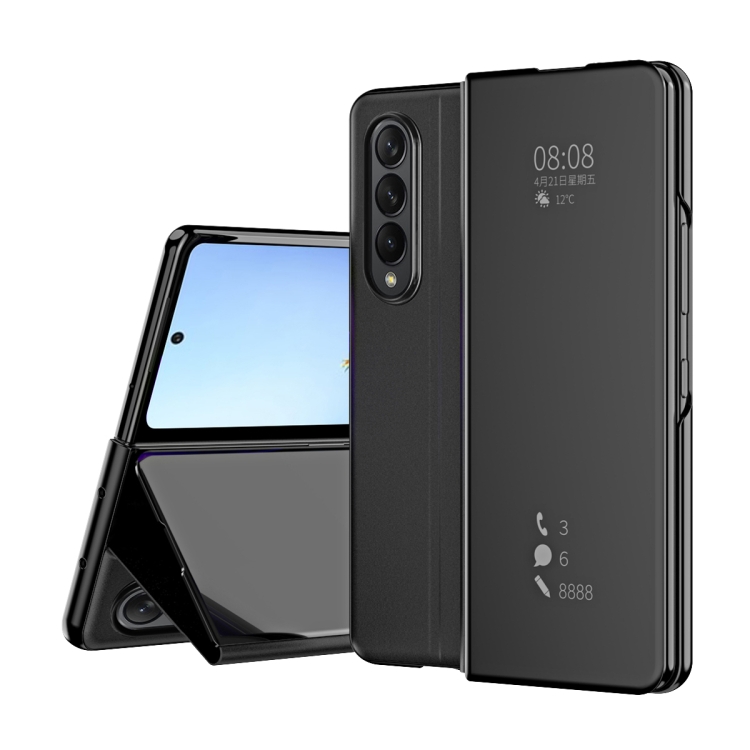 

For Samsung Galaxy Z Fold4 Double Electroplating Flip Mirror Shockproof Phone Case(Black)