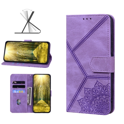 

For OPPO A74 / A54 5G Geometric Mandala Embossed Leather Phone Case(Purple)