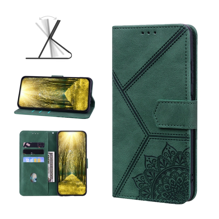 

For Samsung Galaxy A23 Geometric Mandala Embossed Leather Phone Case(Green)