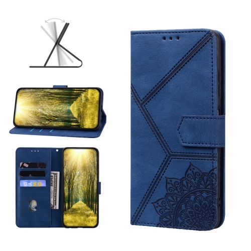 

For Samsung Galaxy A40 Geometric Mandala Embossed Leather Phone Case(Blue)
