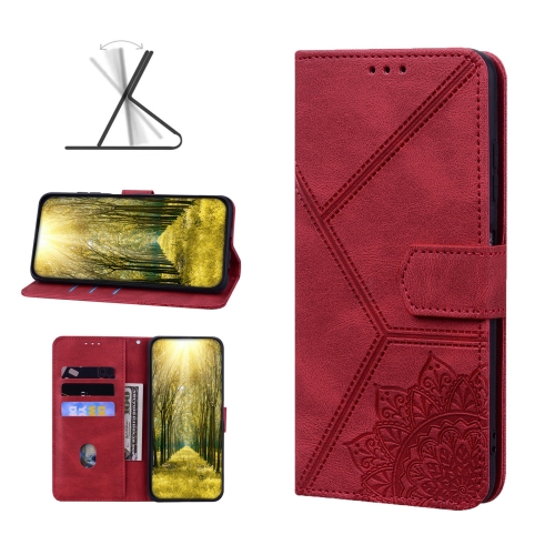 

For Samsung Galaxy S20 Ultra Geometric Mandala Embossed Leather Phone Case(Red)