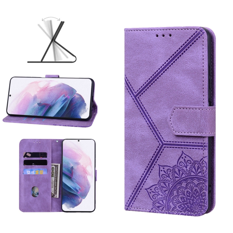 

For Samsung Galaxy S21+ 5G Geometric Mandala Embossed Leather Phone Case(Purple)